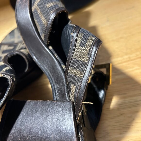 Authentic Fendi F Zucca Logo Graphic Brown Open Toe Chunky Block Heel Sandal 7 - Picture 5 of 16